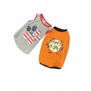 Set of 2 Dog Shirts - American Flag Paw Print and Happy Halloween Medium